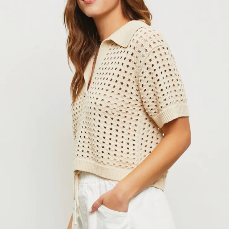 Evening in Croatia Crochet Rib Collar Top