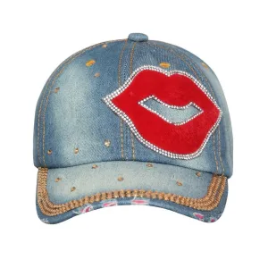 Fabseasons Light Blue LOVE Studded Cap for Women and Girls, Adjustable strap