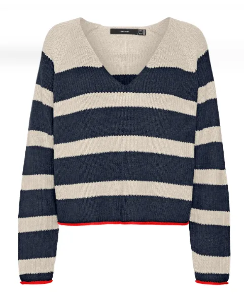 Fabulous Navy Stripe V Neck Pullover