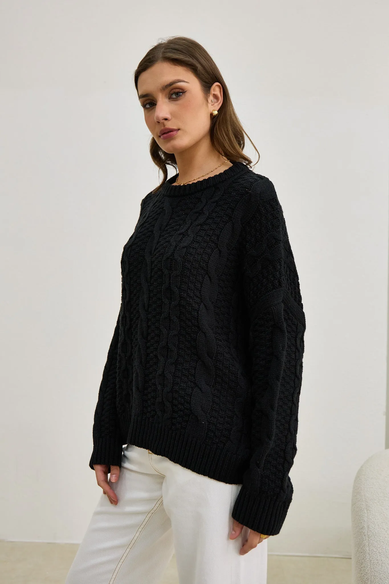 Faith Black Cable Knit Sweater