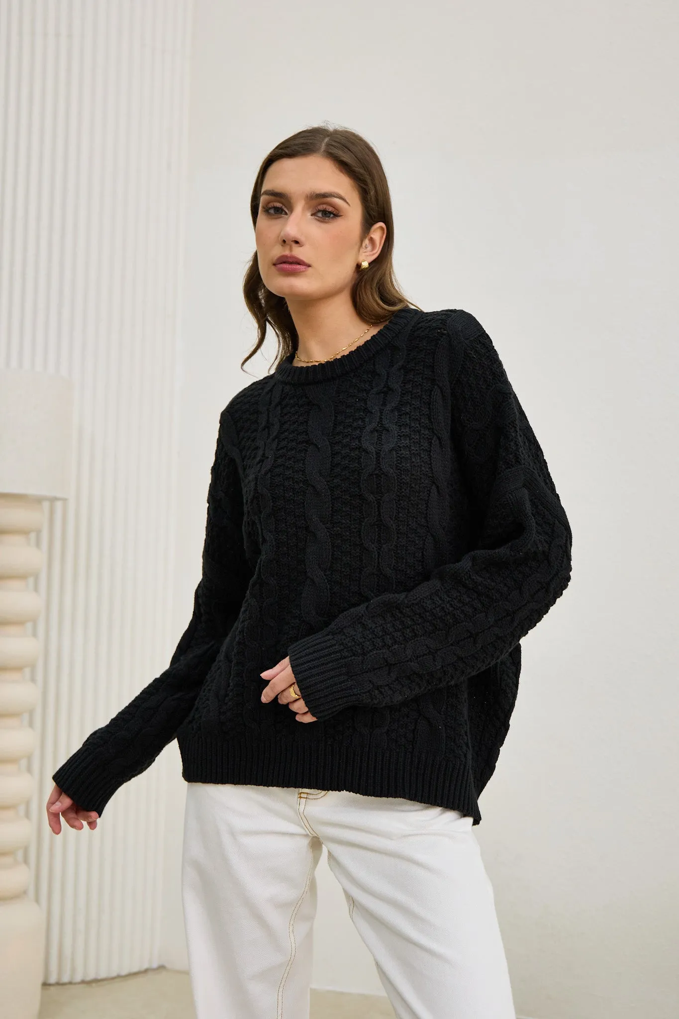 Faith Black Cable Knit Sweater