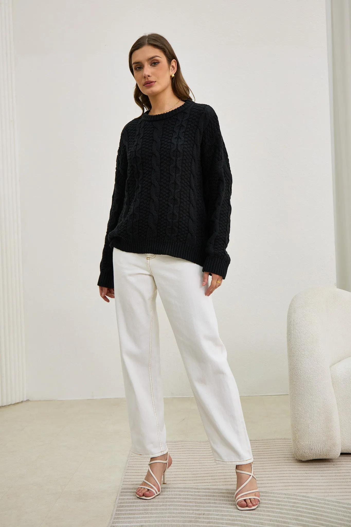 Faith Black Cable Knit Sweater