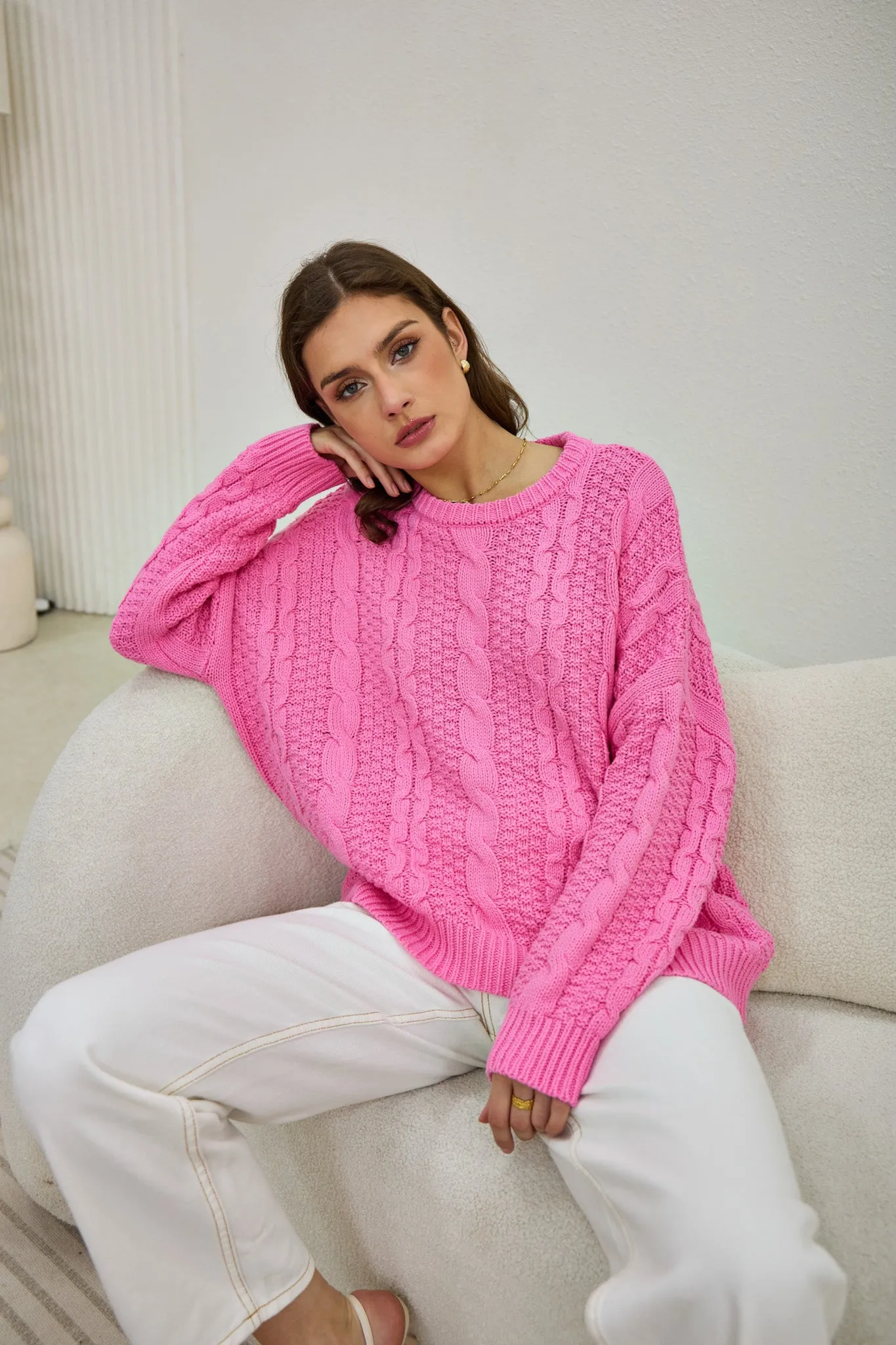 Faith Pink Cable Knit Sweater