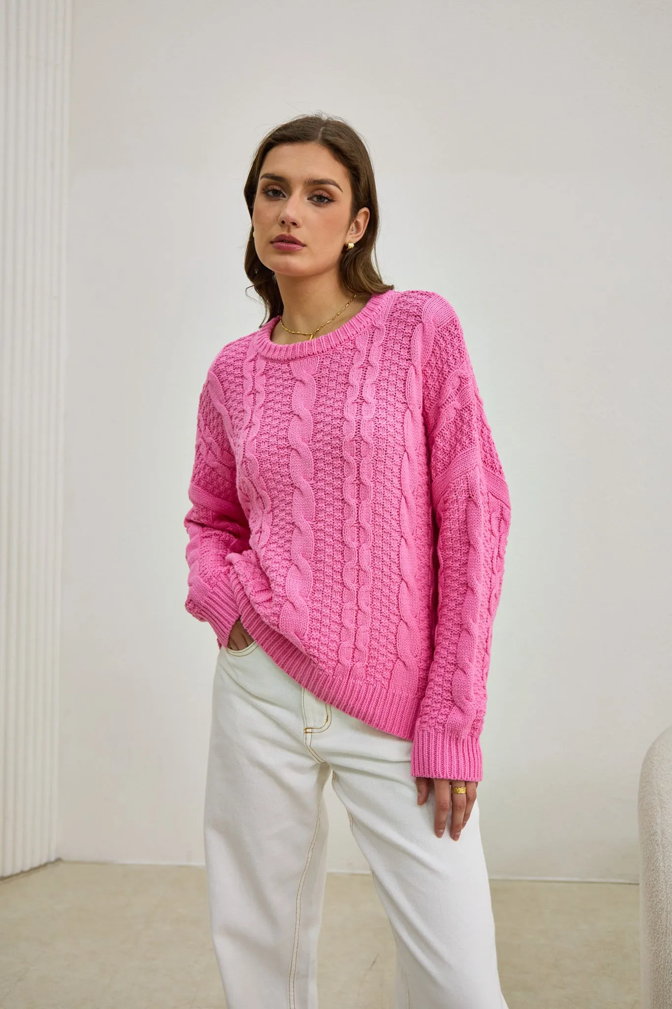 Faith Pink Cable Knit Sweater