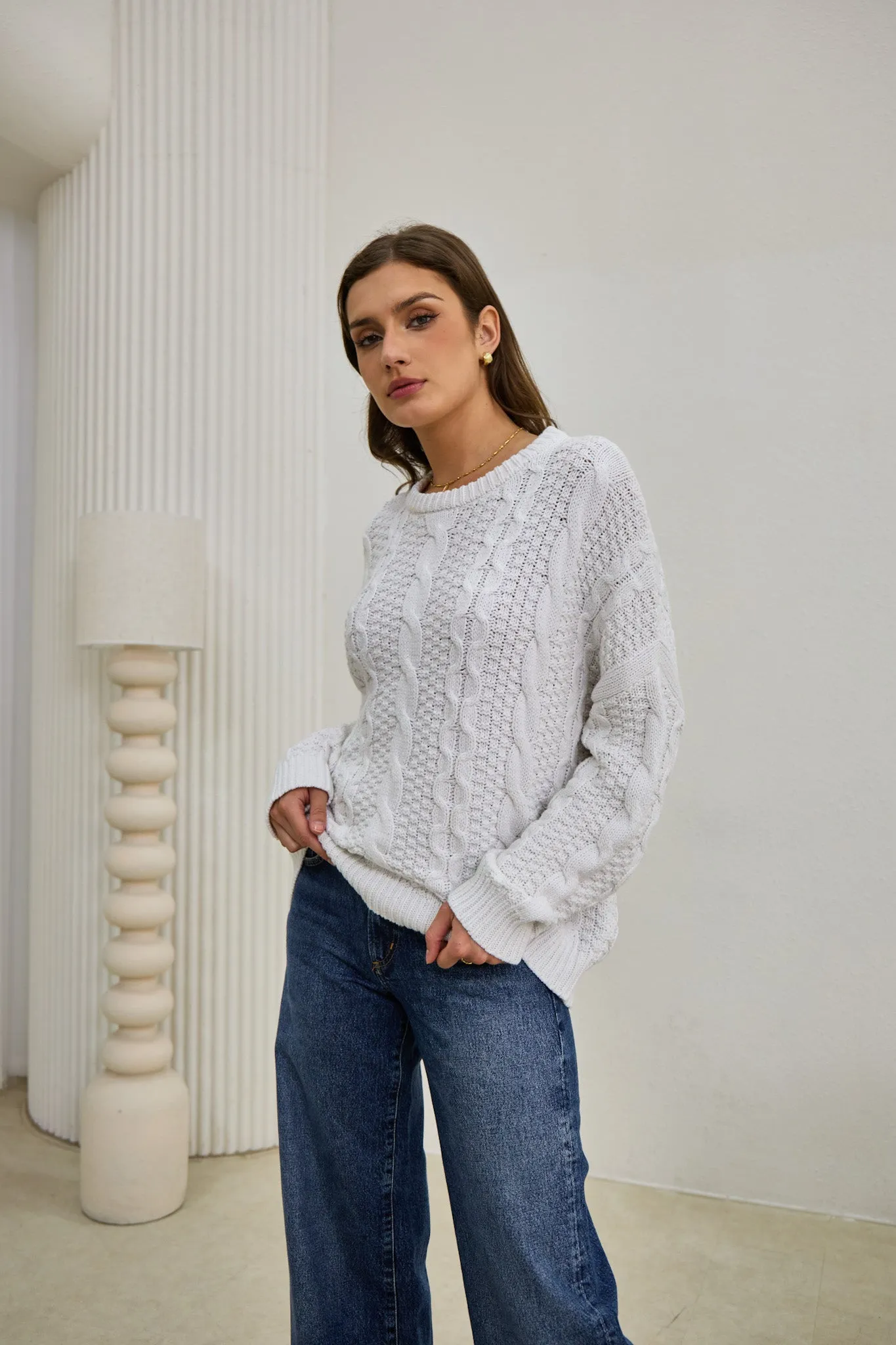 Faith White Cable Knit Sweater