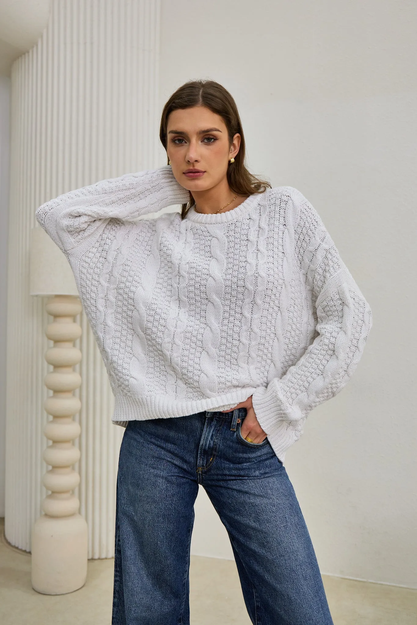 Faith White Cable Knit Sweater