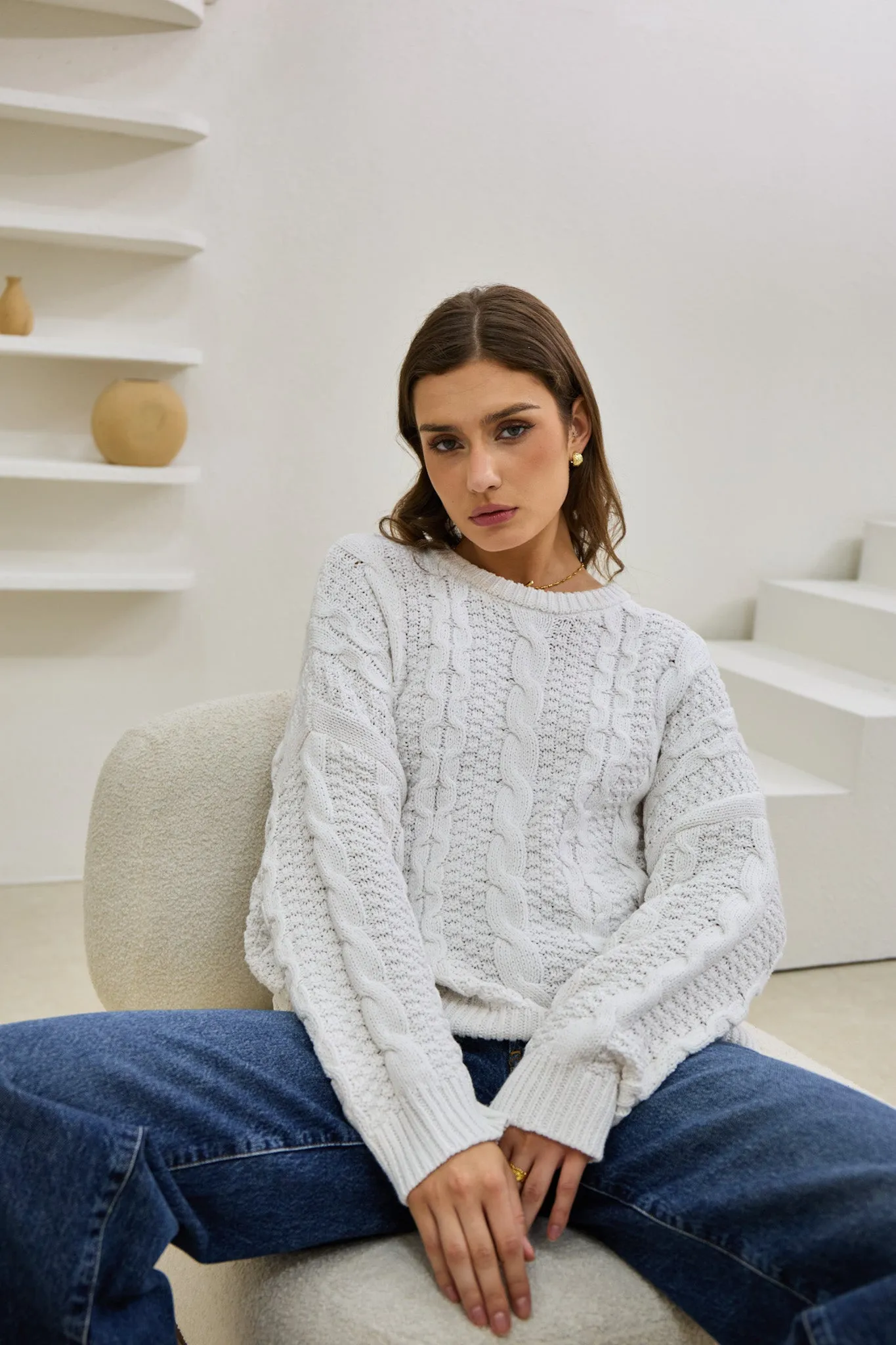 Faith White Cable Knit Sweater