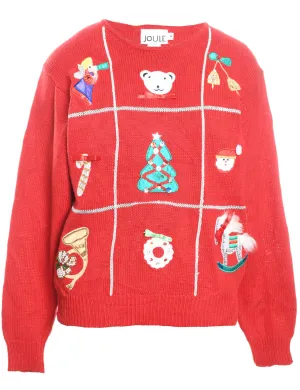 Festive Design Red Knit Christmas Jumper - M