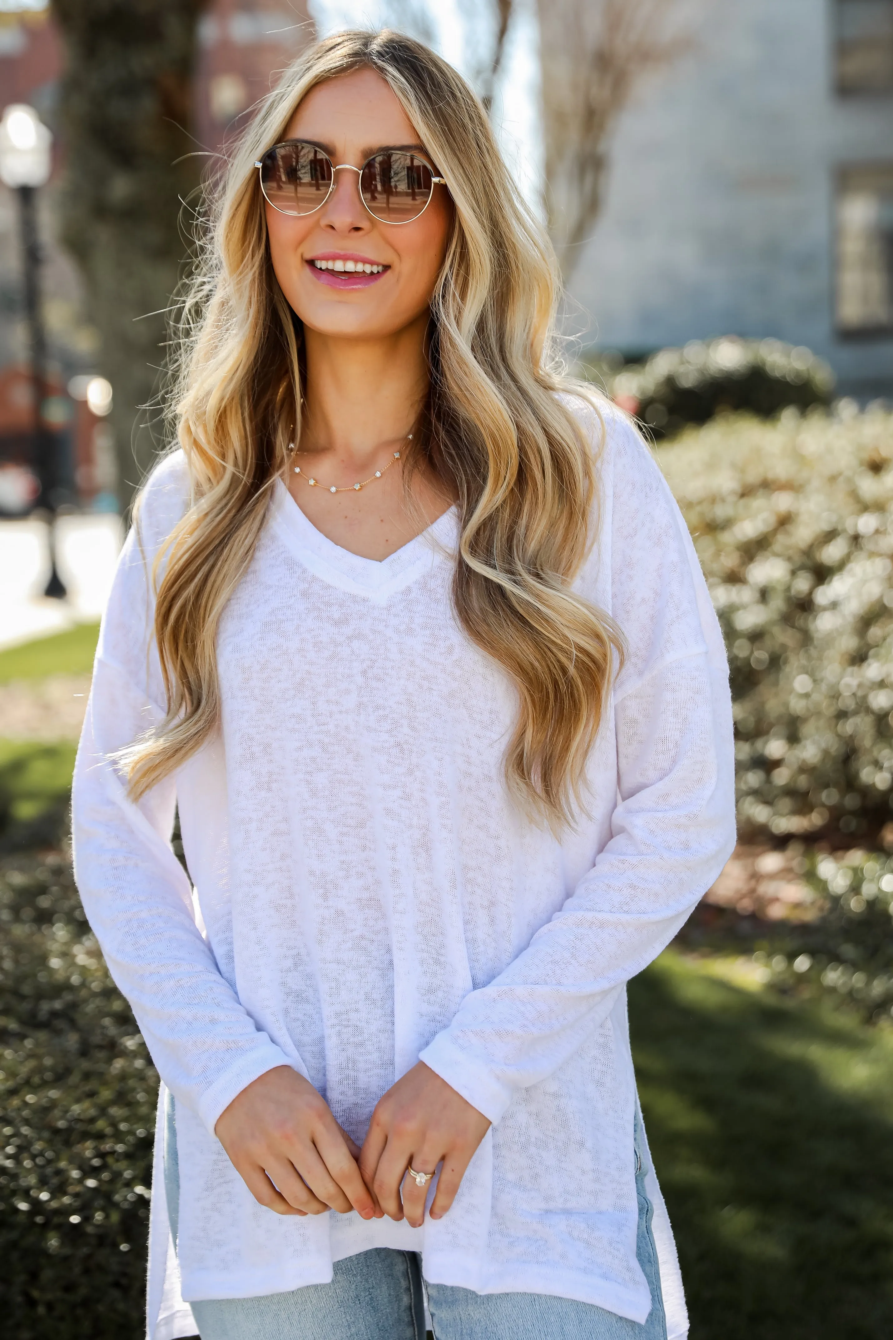 FINAL SALE - Haley White Long Sleeve Knit Top - DU DEAL