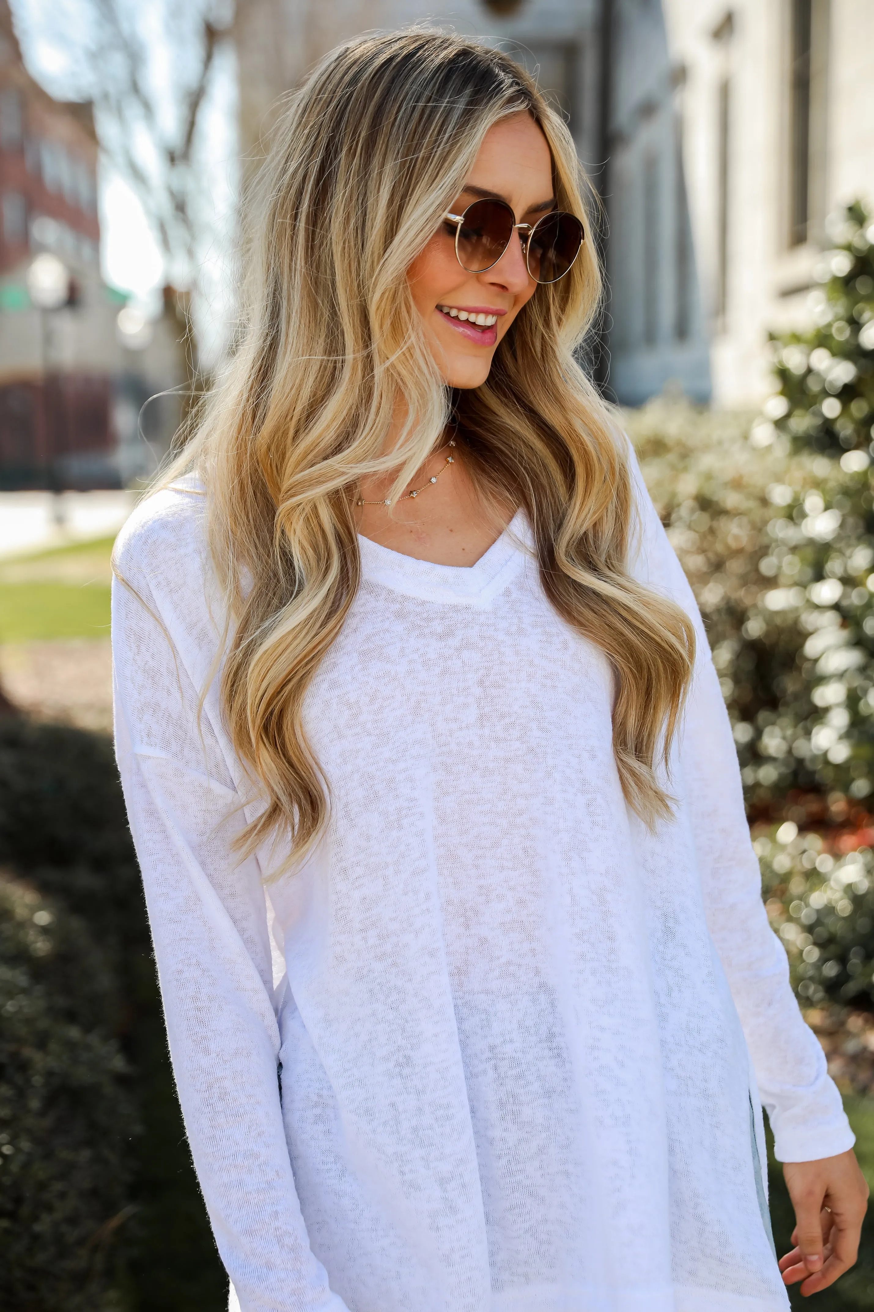 FINAL SALE - Haley White Long Sleeve Knit Top - DU DEAL