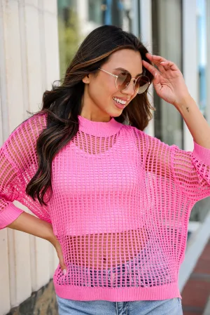 FINAL SALE - Oh So Sunny Pink Crochet Open Knit Top