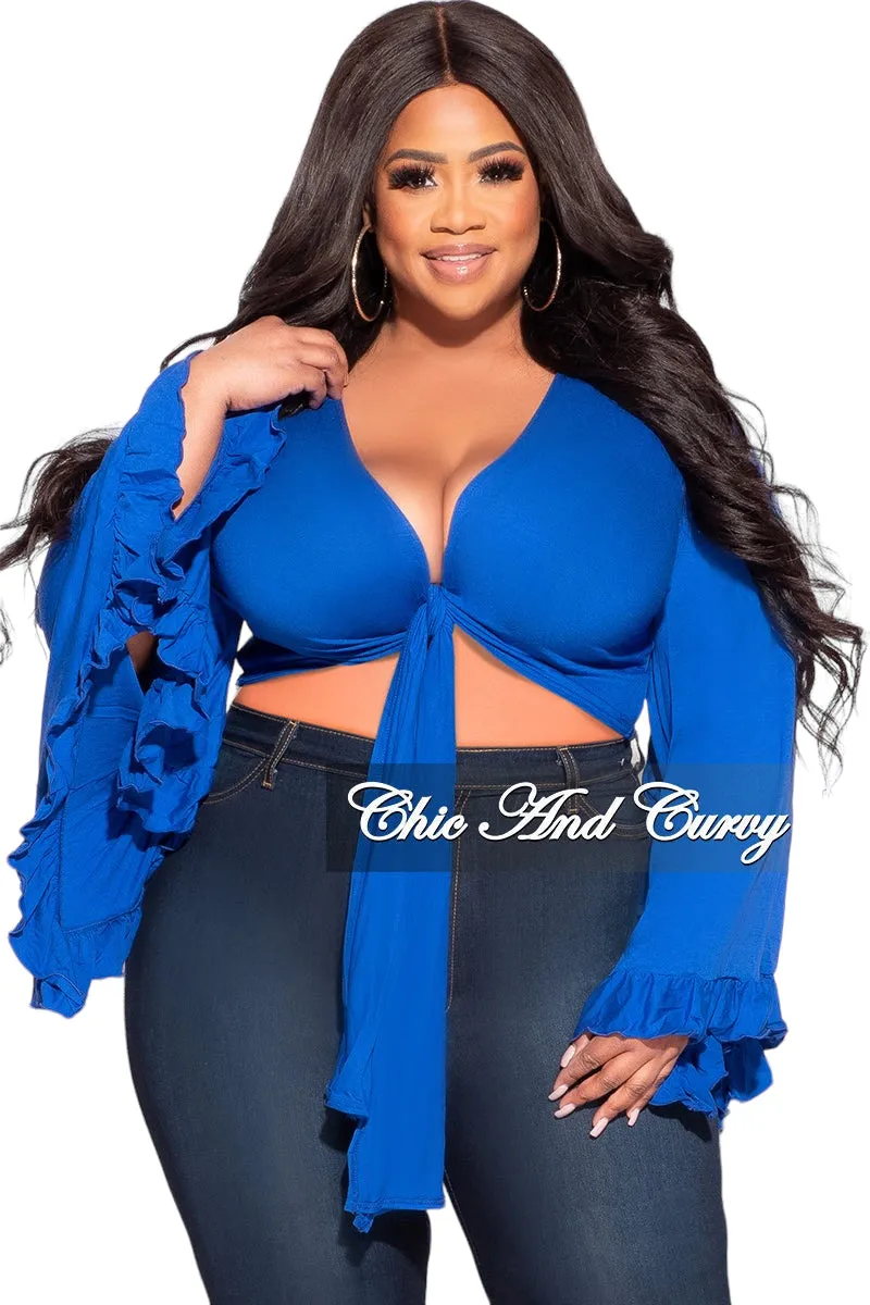 Final Sale Plus Size Crop Tie Top with Bell Sleeves in Royal Blue