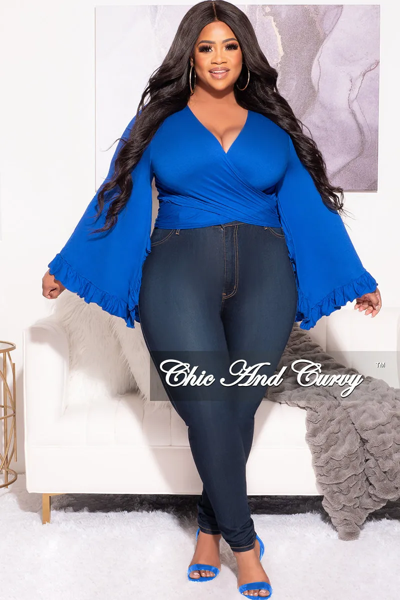 Final Sale Plus Size Crop Tie Top with Bell Sleeves in Royal Blue