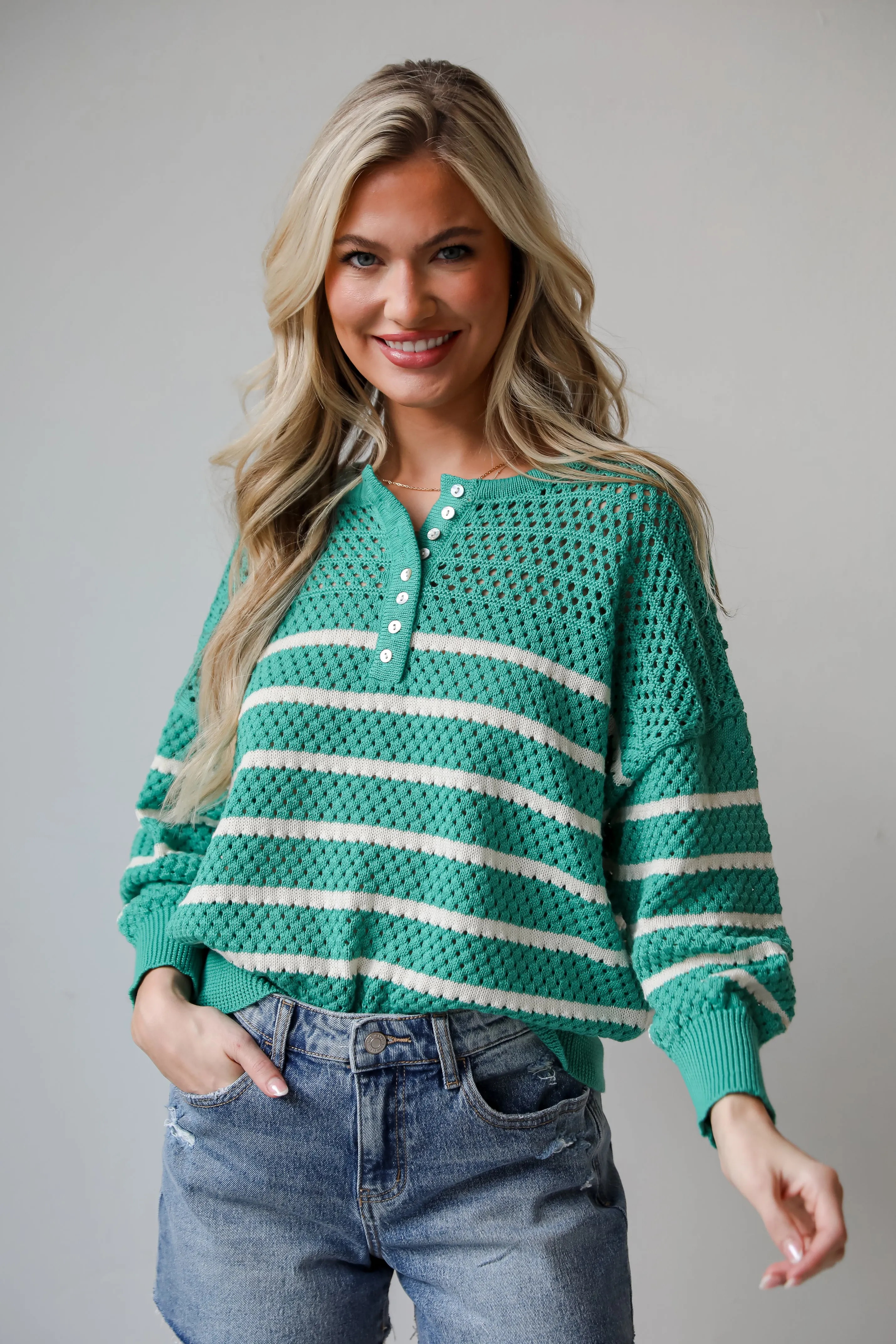 FINAL SALE - Vital Style Emerald Green Striped Knit Top