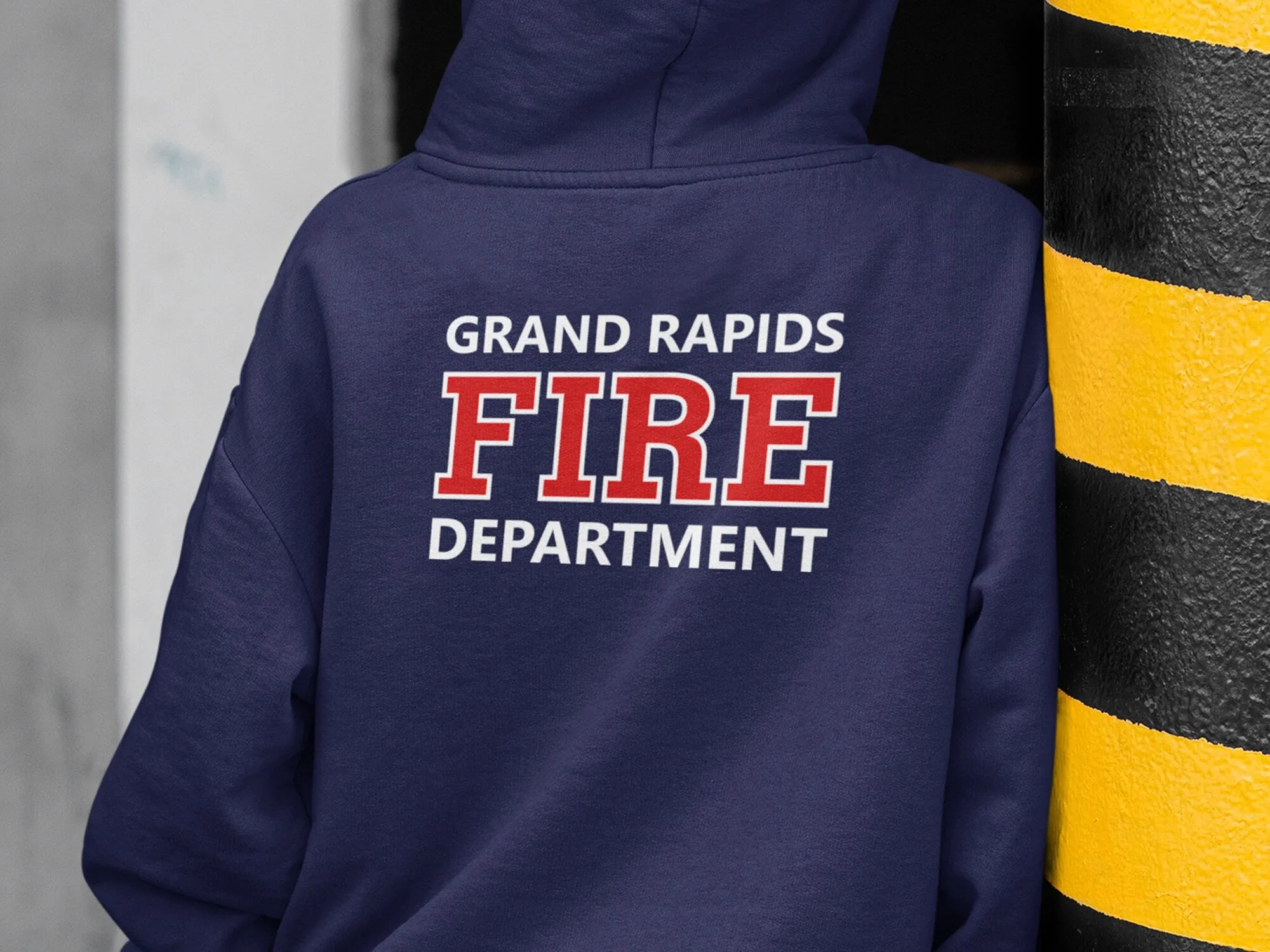 Firefighter Youth Sized Hoodie in Navy with Maltese Cross and Personalized Name - Optional Fire Department on Back