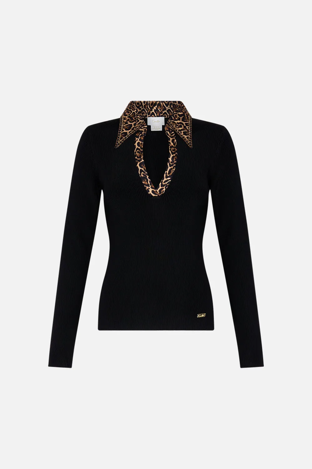 FITTED KNIT TOP WITH SILK COLLAR AMSTERGLAM