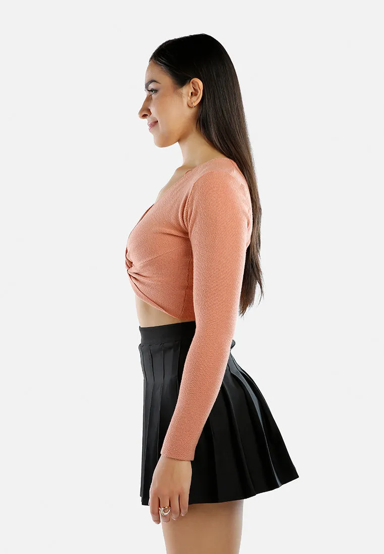 Full Sleeve Knot Twist Crop Top