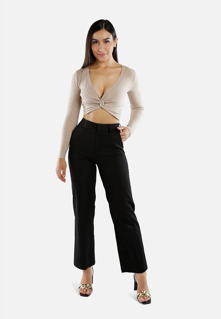 Full Sleeve Knot Twist Crop Top