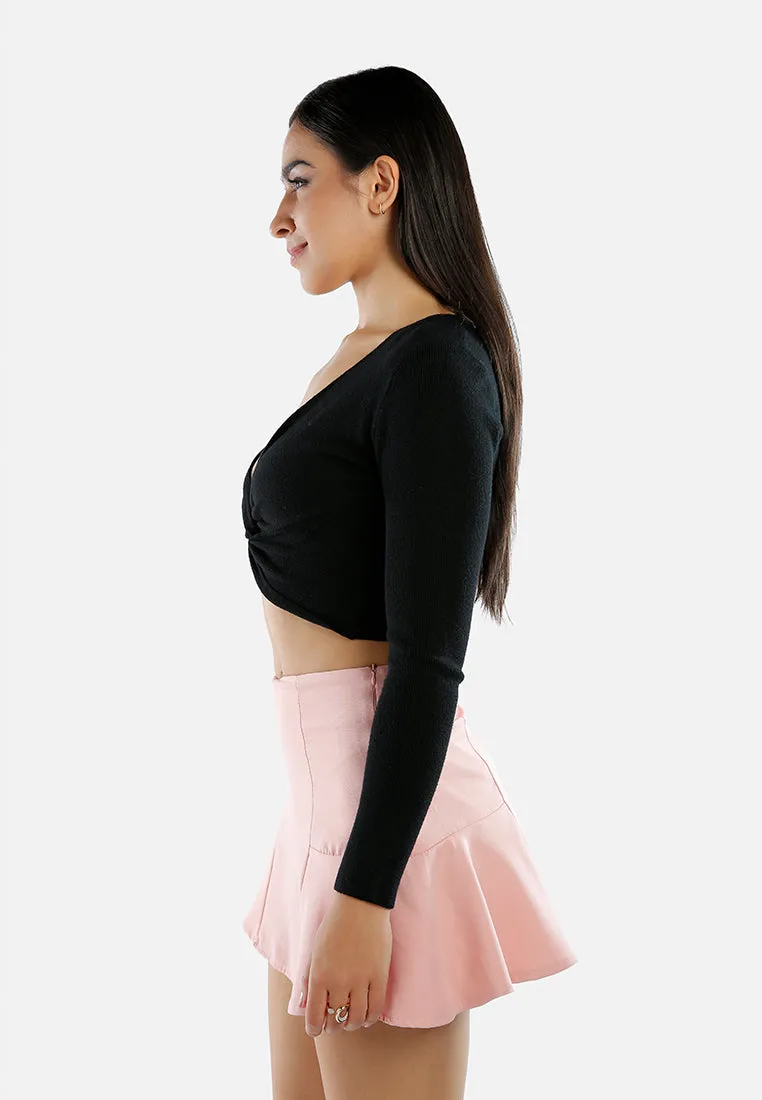 Full Sleeve Knot Twist Crop Top