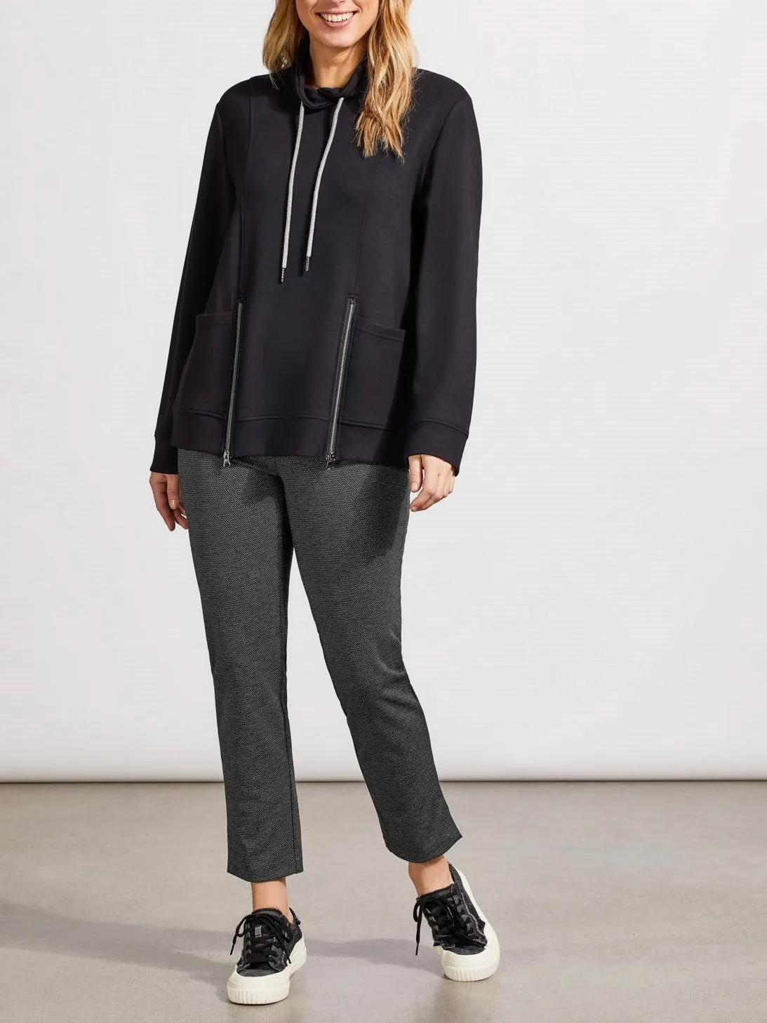 Funnel Neck Top with Pockets - Black