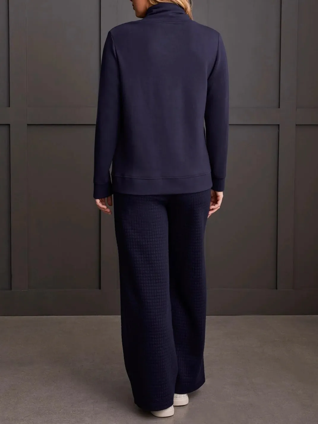 Funnel Neck Top with Pockets - Navy