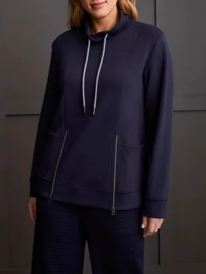 Funnel Neck Top with Pockets - Navy