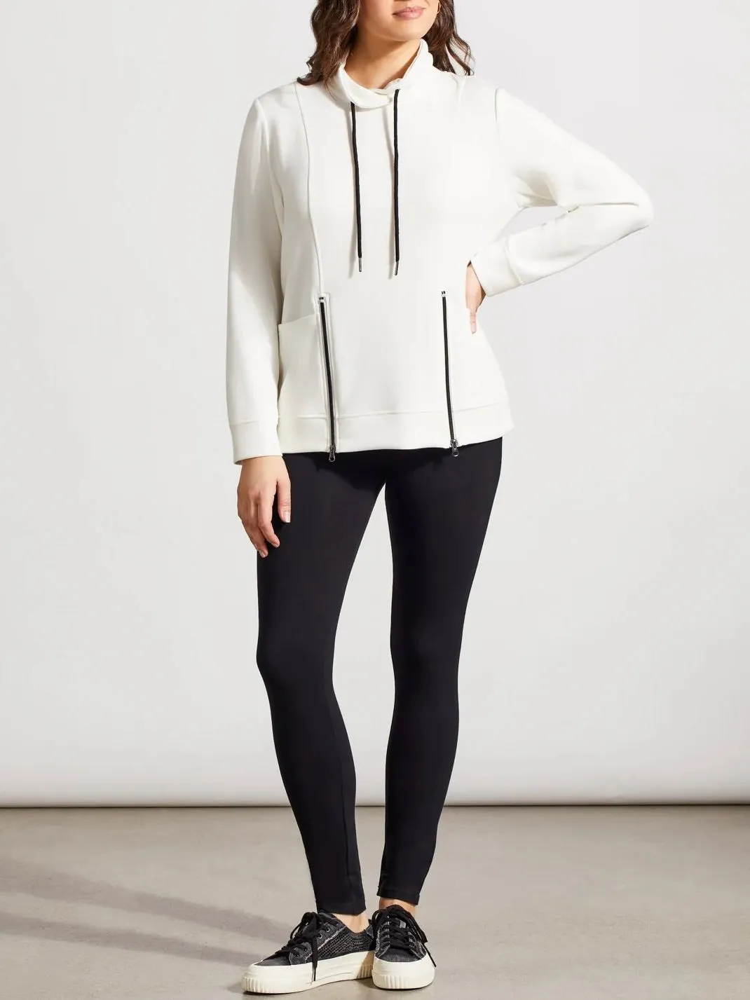 Funnel Neck Top with Pockets - White/Black