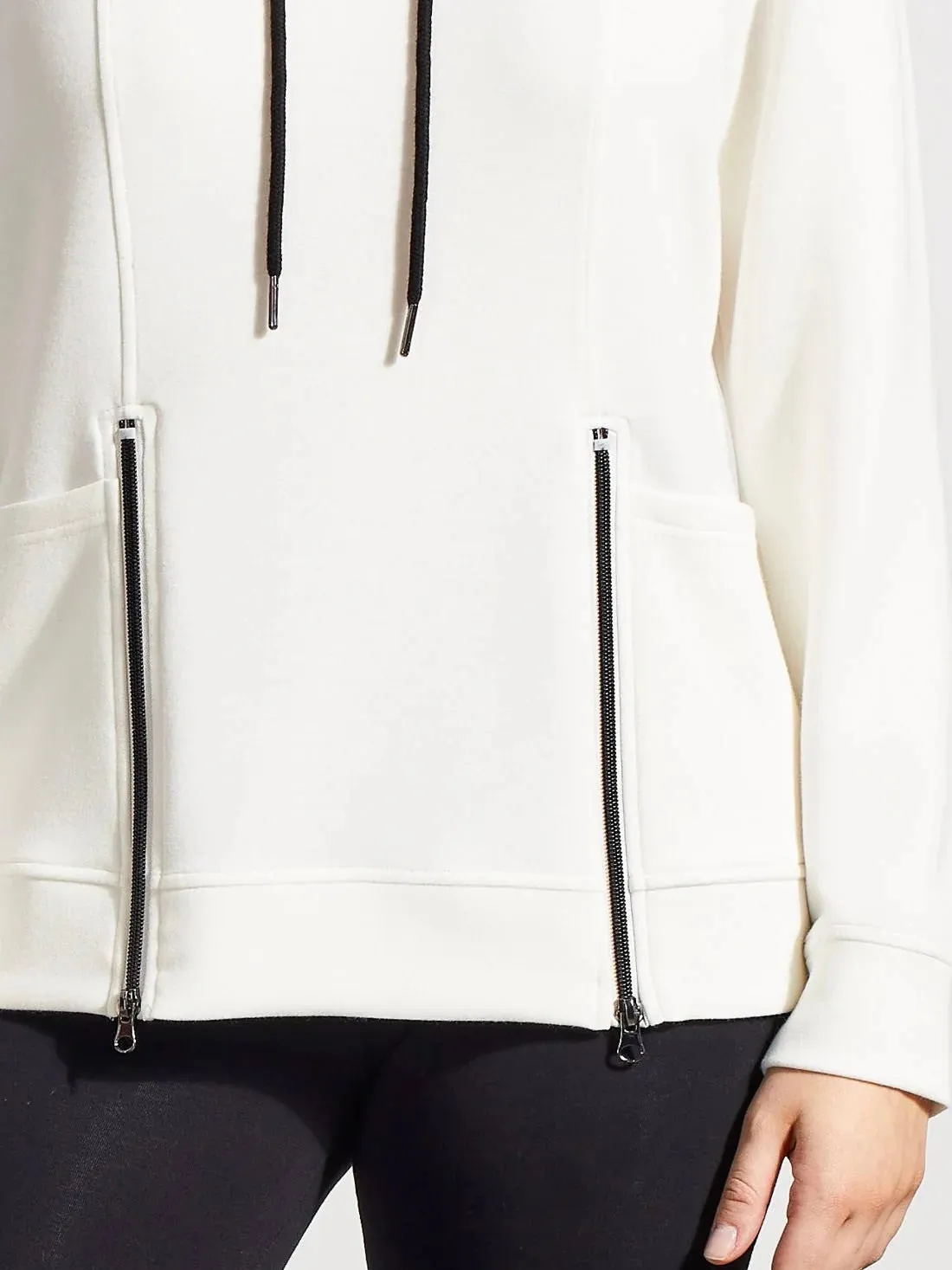 Funnel Neck Top with Pockets - White/Black