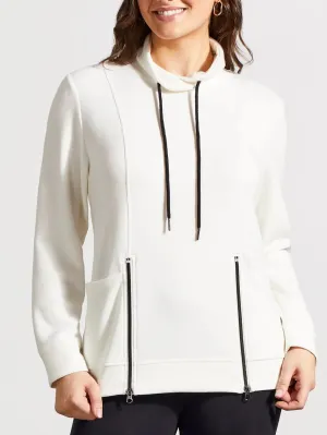 Funnel Neck Top with Pockets - White/Black