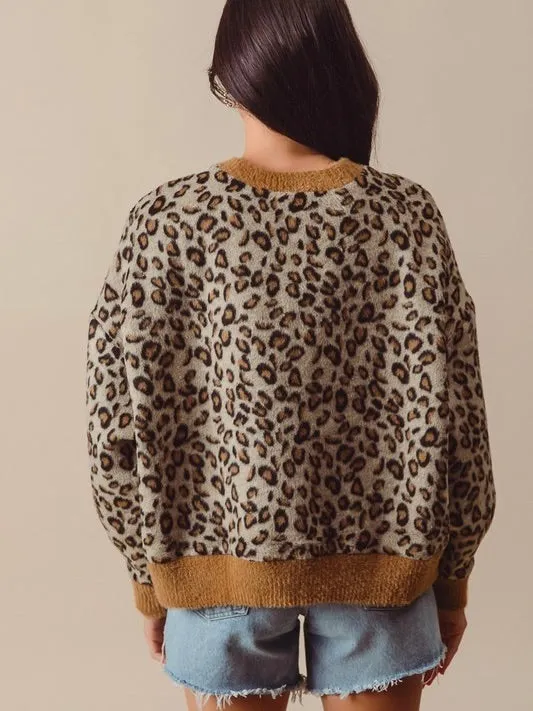 Fuzzy Leopard Knit Top