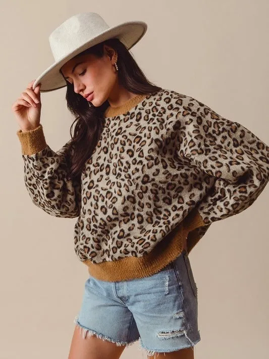 Fuzzy Leopard Knit Top