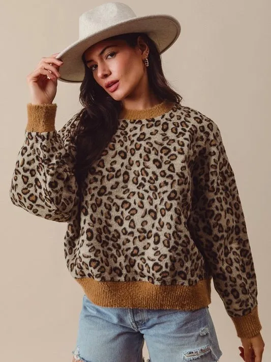 Fuzzy Leopard Knit Top