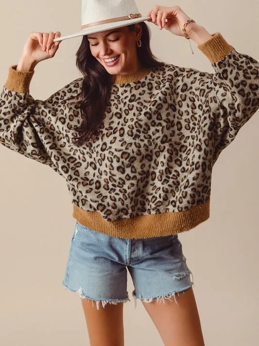 Fuzzy Leopard Knit Top