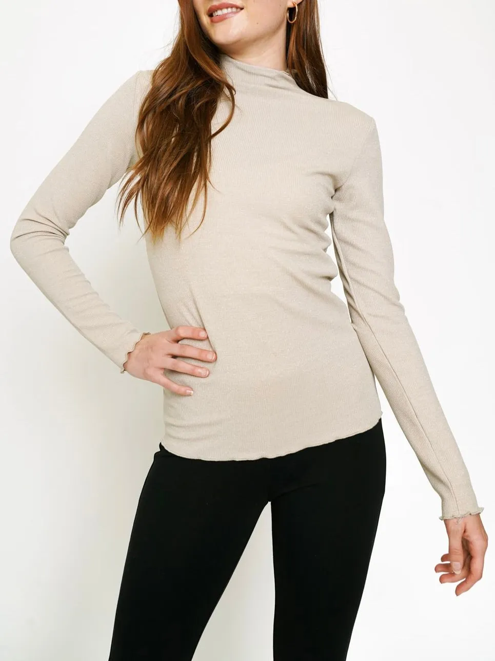 Glitter Mockneck - Almond FINAL SALE