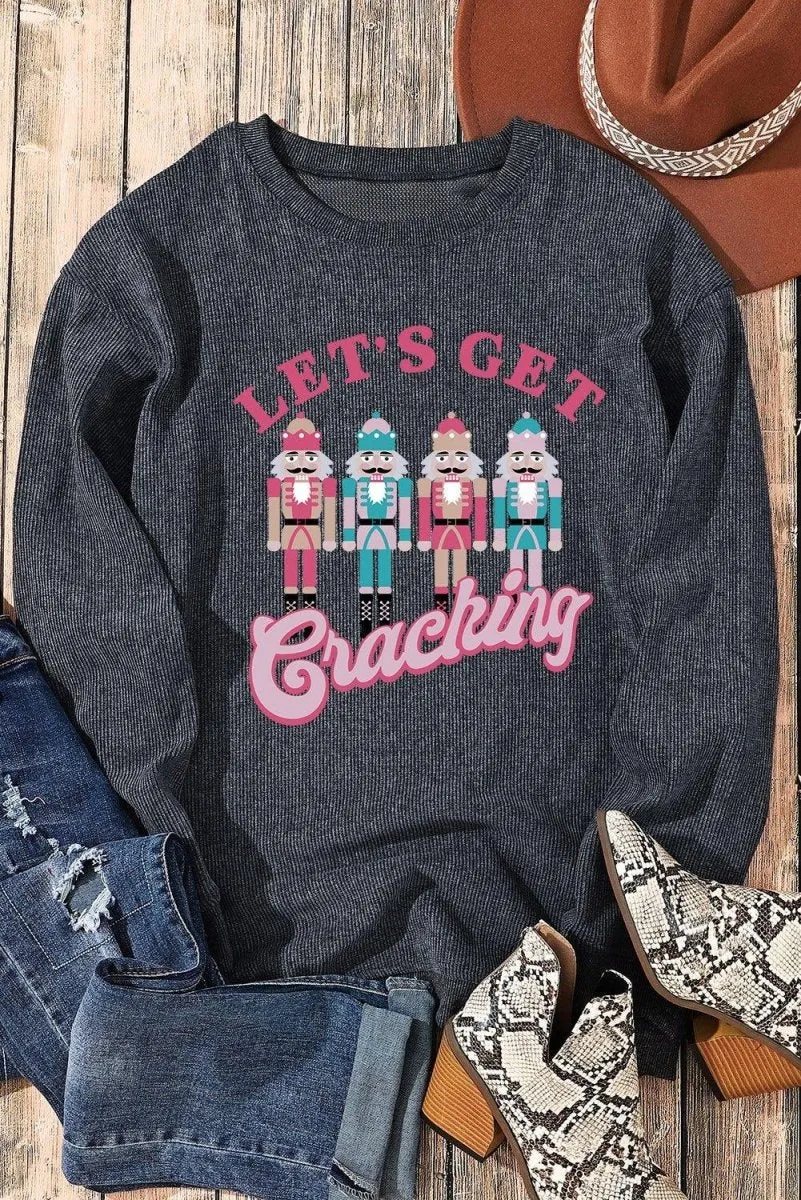 Gray Corduroy "Let's Get Cracking" Nutcracker Graphic Sweatshirt