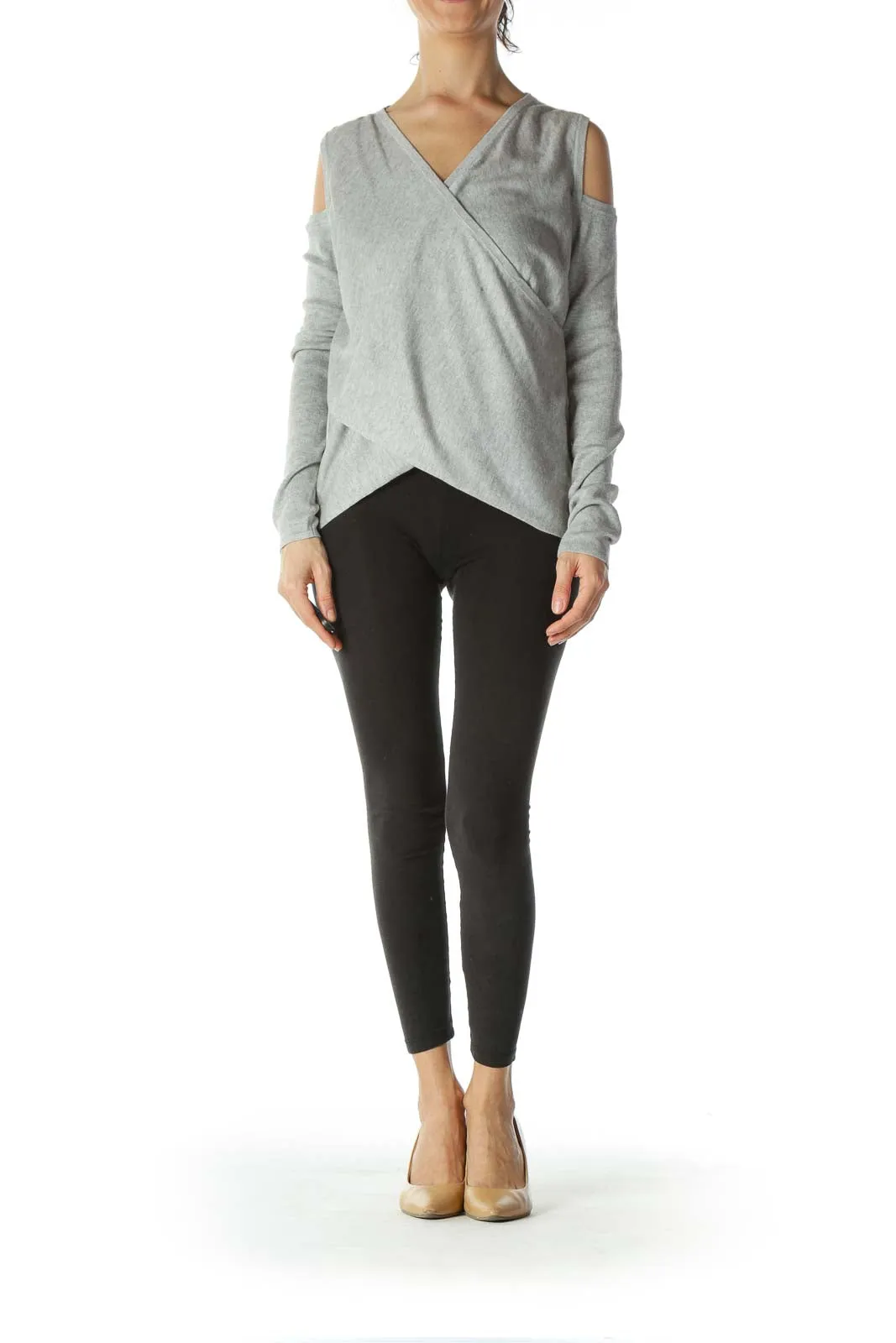 Gray Designer Silk Cashmere Knit Top