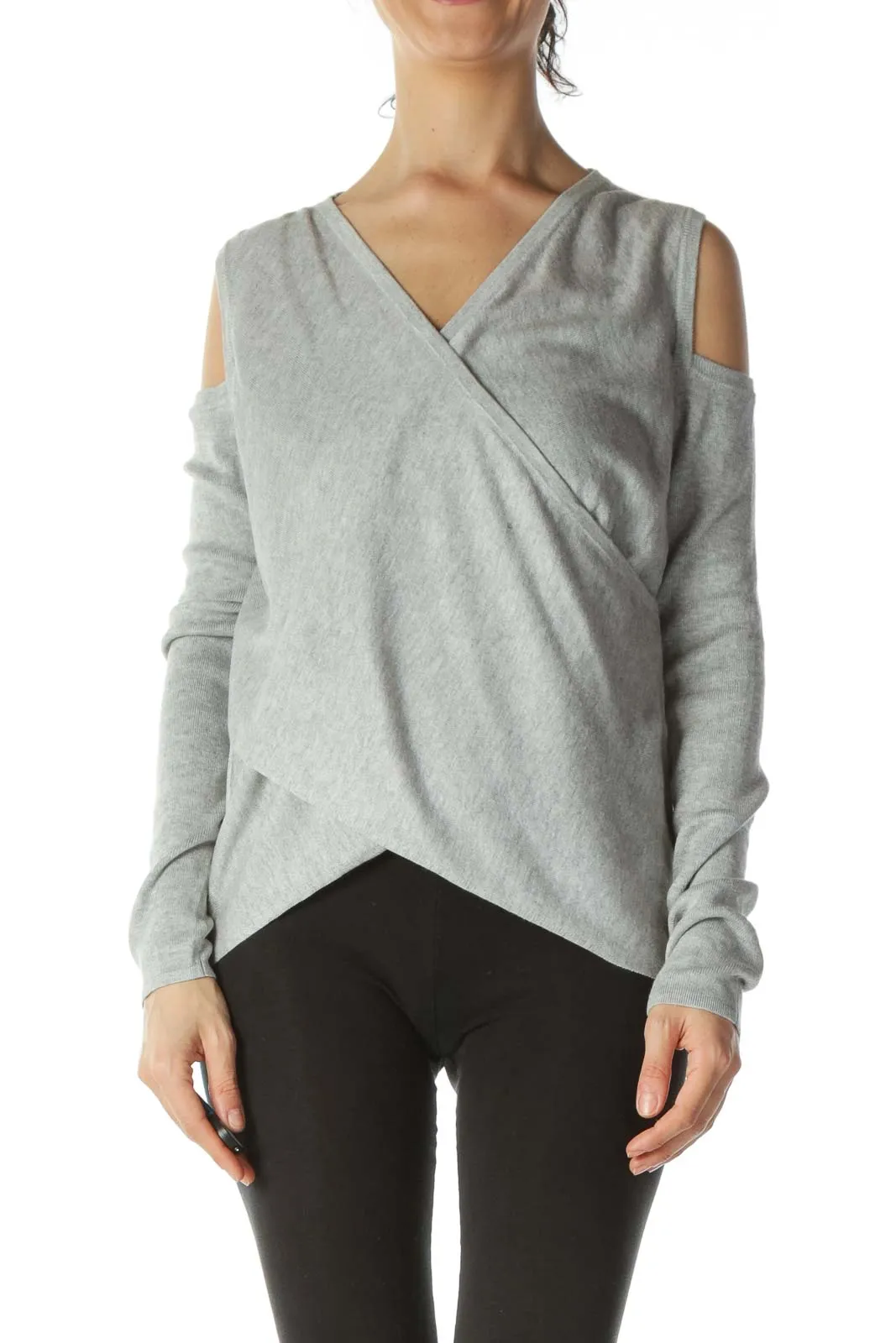 Gray Designer Silk Cashmere Knit Top