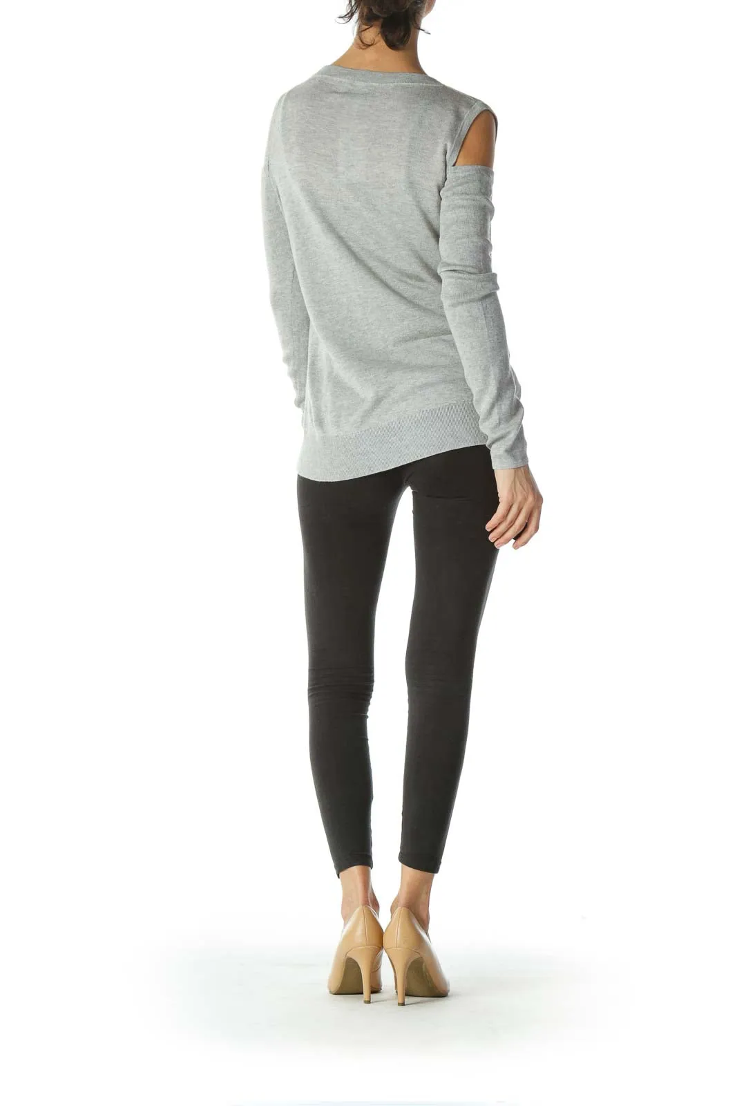 Gray Designer Silk Cashmere Knit Top