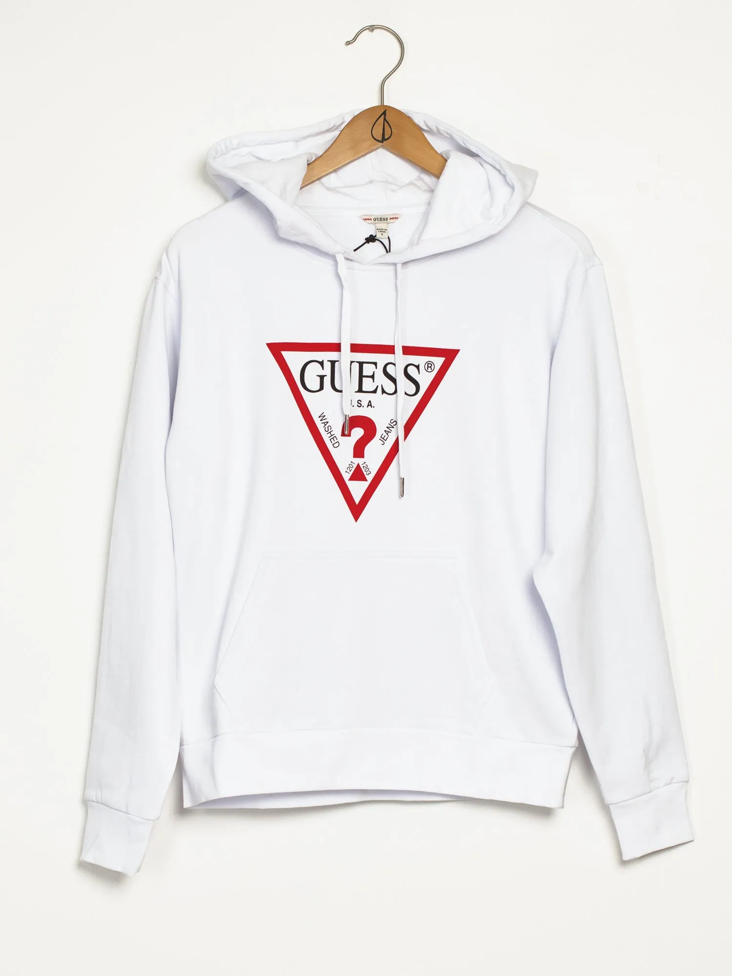 GUESS CLASSIC TRIANGLE LOGO LONG SLEEVE HOODIE  - CLEARANCE