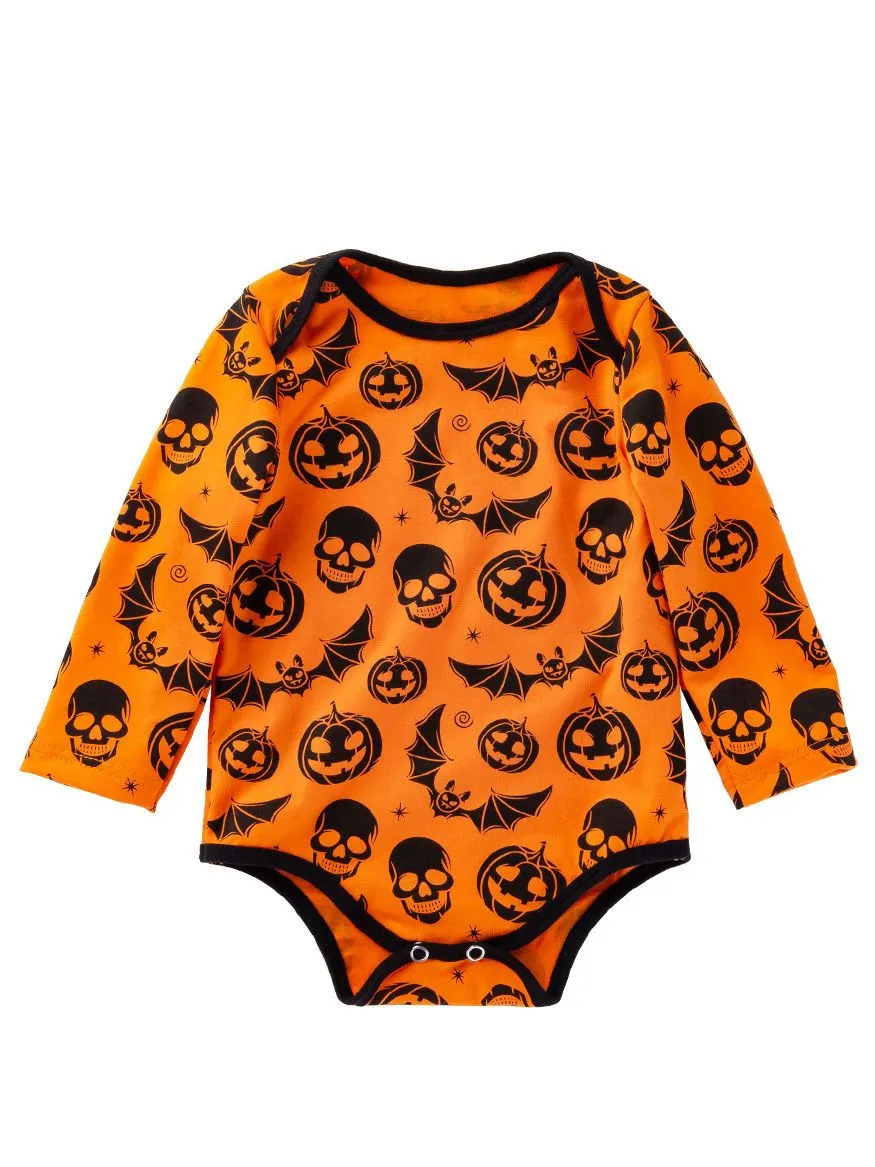 Halloween Pumpkin Bat Skull Printed Baby Bodysuit