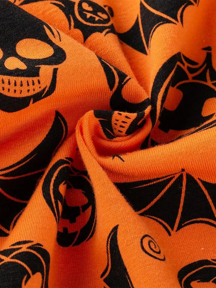 Halloween Pumpkin Bat Skull Printed Baby Bodysuit