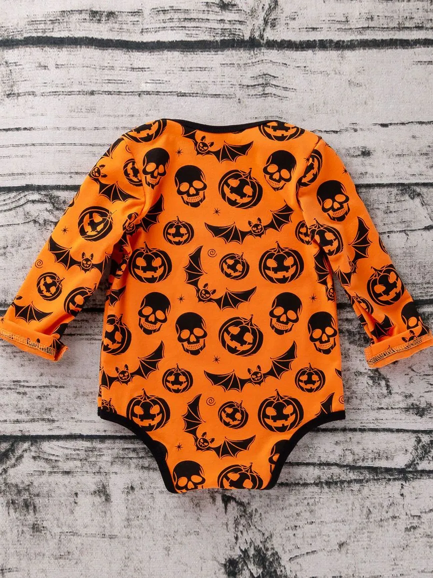 Halloween Pumpkin Bat Skull Printed Baby Bodysuit