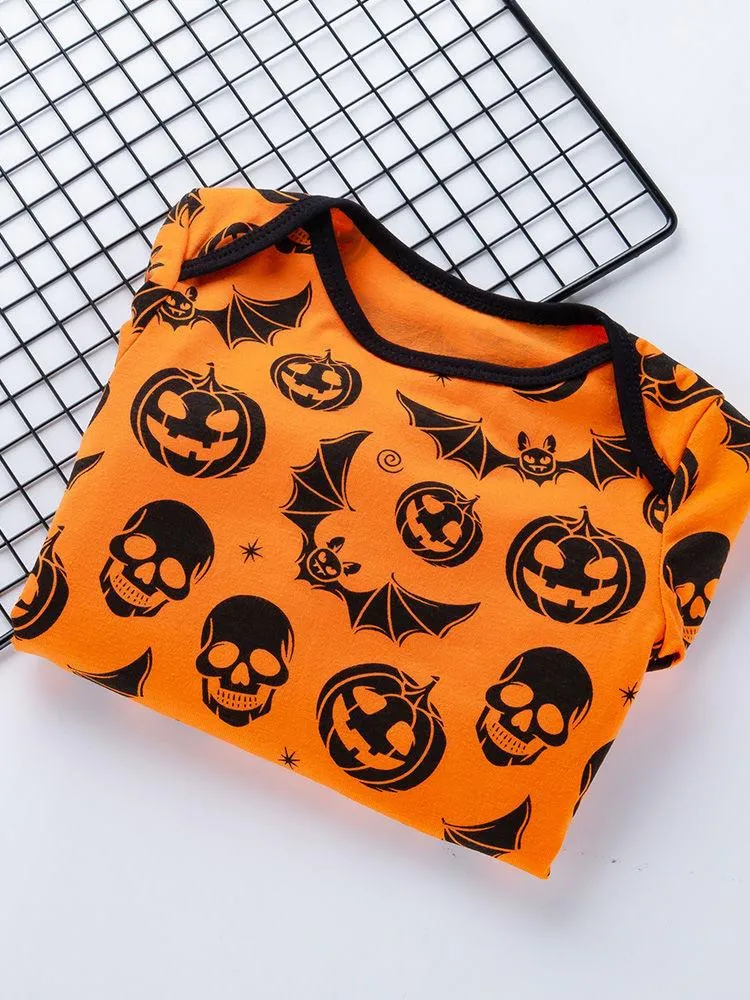 Halloween Pumpkin Bat Skull Printed Baby Bodysuit