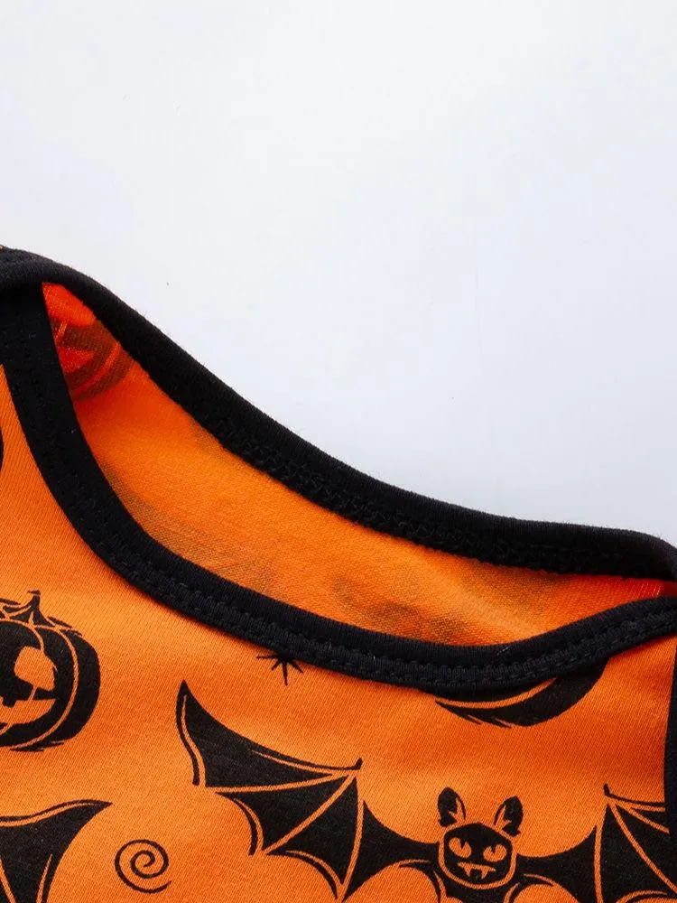 Halloween Pumpkin Bat Skull Printed Baby Bodysuit