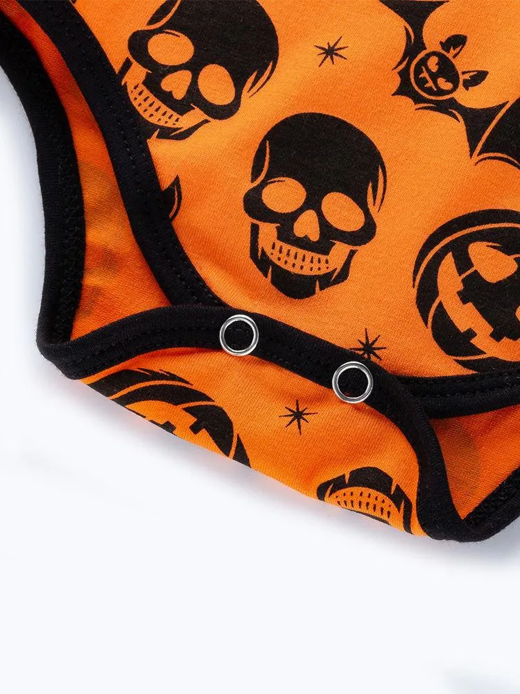 Halloween Pumpkin Bat Skull Printed Baby Bodysuit