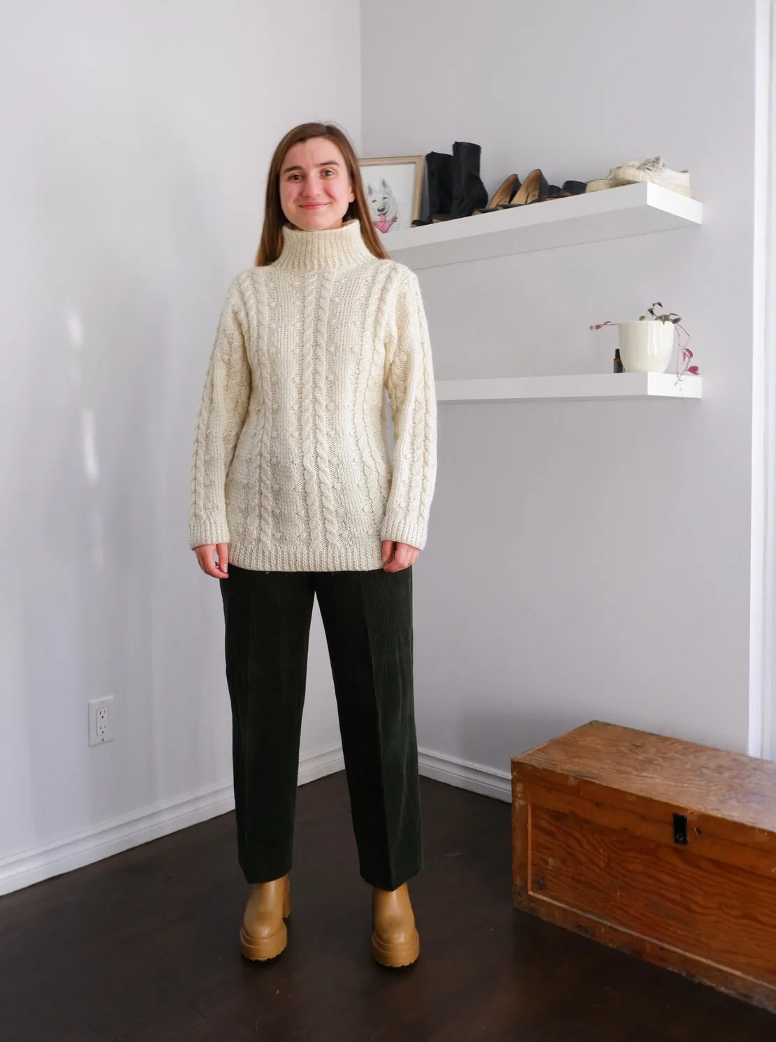 Handmade Cream Loose-Knit Turtleneck - M