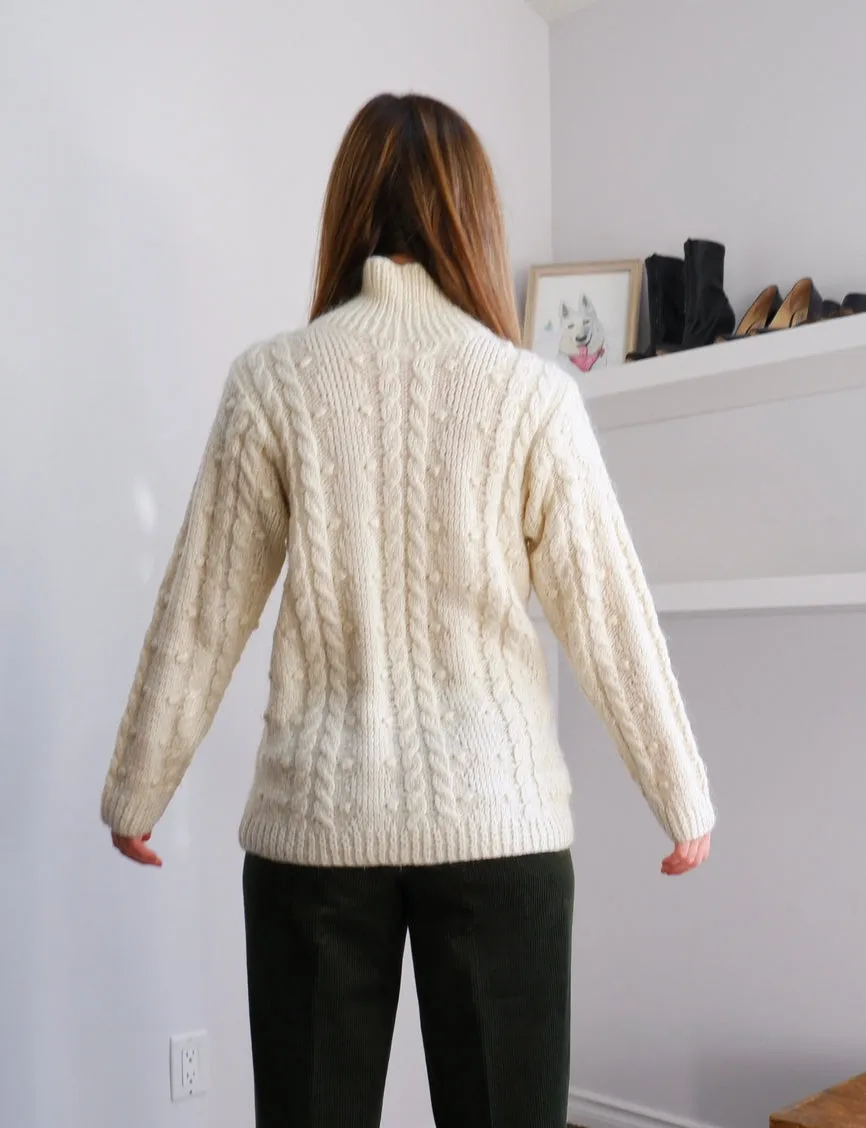 Handmade Cream Loose-Knit Turtleneck - M