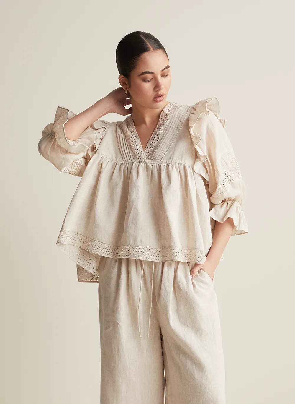 Hari Linen Ramie Smock Top | Flax