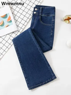 High Waist Slim Flare Jeans For Women Korean Casual Skinny Denim Pants Streetwear Pantalones Vintage Vaqueros Stretch Trousers