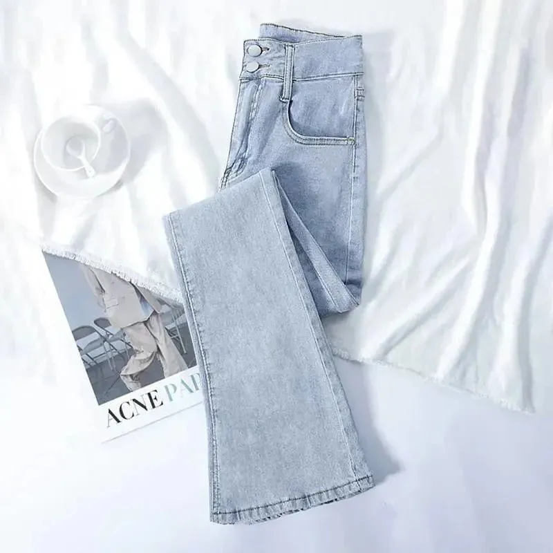 High Waist Slim Flare Jeans For Women Korean Casual Skinny Denim Pants Streetwear Pantalones Vintage Vaqueros Stretch Trousers